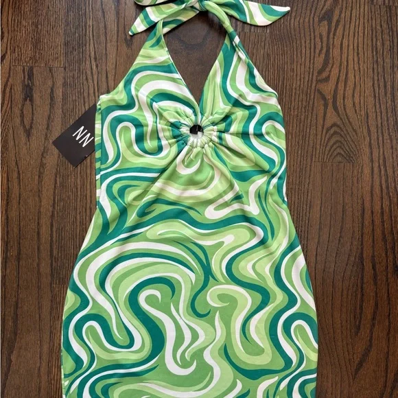 Green Swirl Halter Dress - Picture 1 of 3